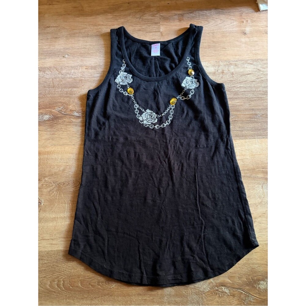 Candie’s Y2K Black Floral Chain Graphic Tank Top